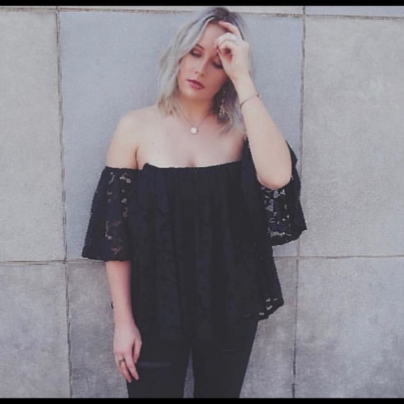 Off the shoulder black lace blouse. - Picture 2 of 3